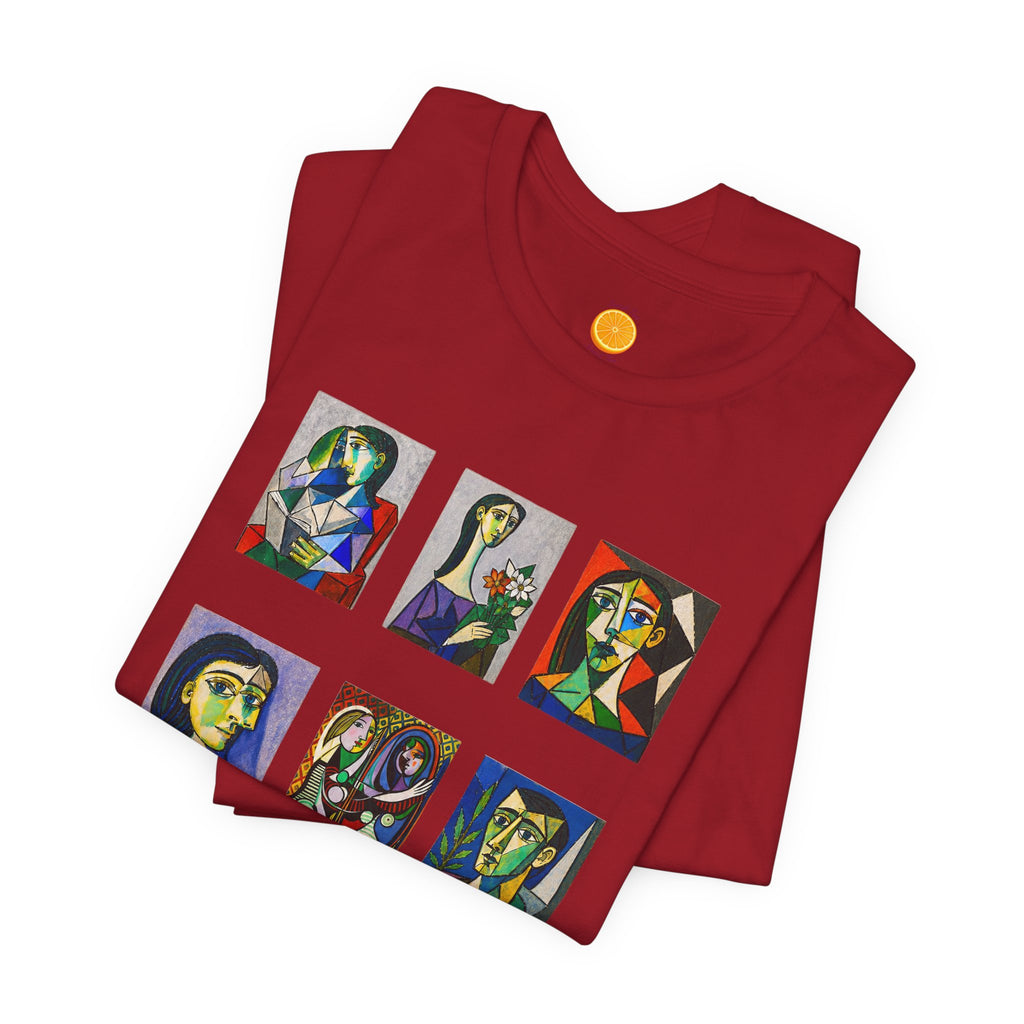 Picasso Portrait Grid T‑Shirt — Colorful Cubist Faces Art Tee