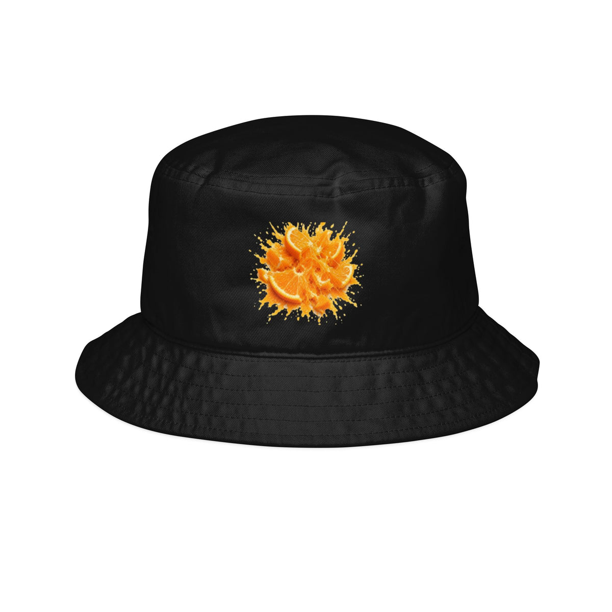Bucket Hat — Vibrant Orange Burst Floral Embroidered Sunflower Design