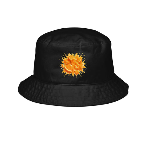 Bucket Hat — Vibrant Orange Burst Floral Embroidered Sunflower Design