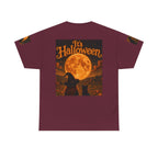 Halloween Graphic Tee — "It's Halloween" Witch & Cat Moon Design