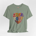 Love Heart Graphic Tee — Retro Psychedelic 'Love' Design