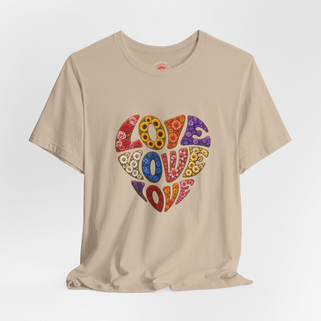 Love Heart Graphic Tee — Retro Floral "Love" Design
