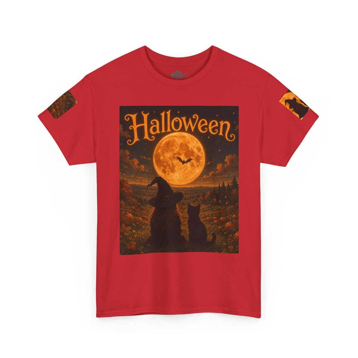 Halloween Graphic Tee — "It's Halloween" Witch & Cat Moon Design