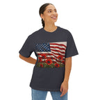 American Flag Poppy Tee Shirt -Unisex Oversized Boxy Tee