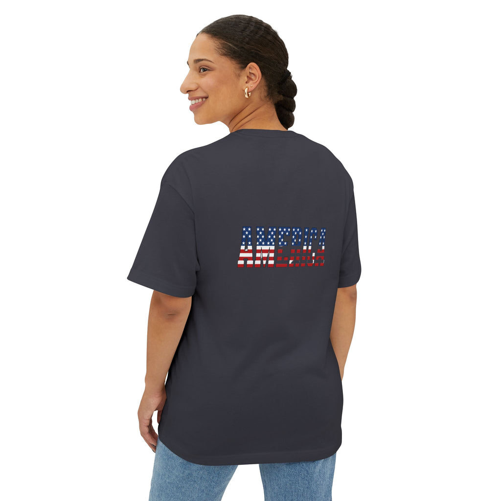 American Flag Poppy Tee Shirt -Unisex Oversized Boxy Tee