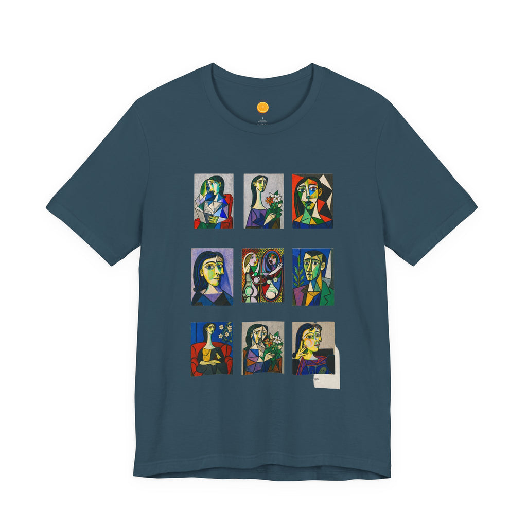 Picasso Portrait Grid T‑Shirt — Colorful Cubist Faces Art Tee