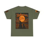 Halloween Graphic Tee — "It's Halloween" Witch & Cat Moon Design