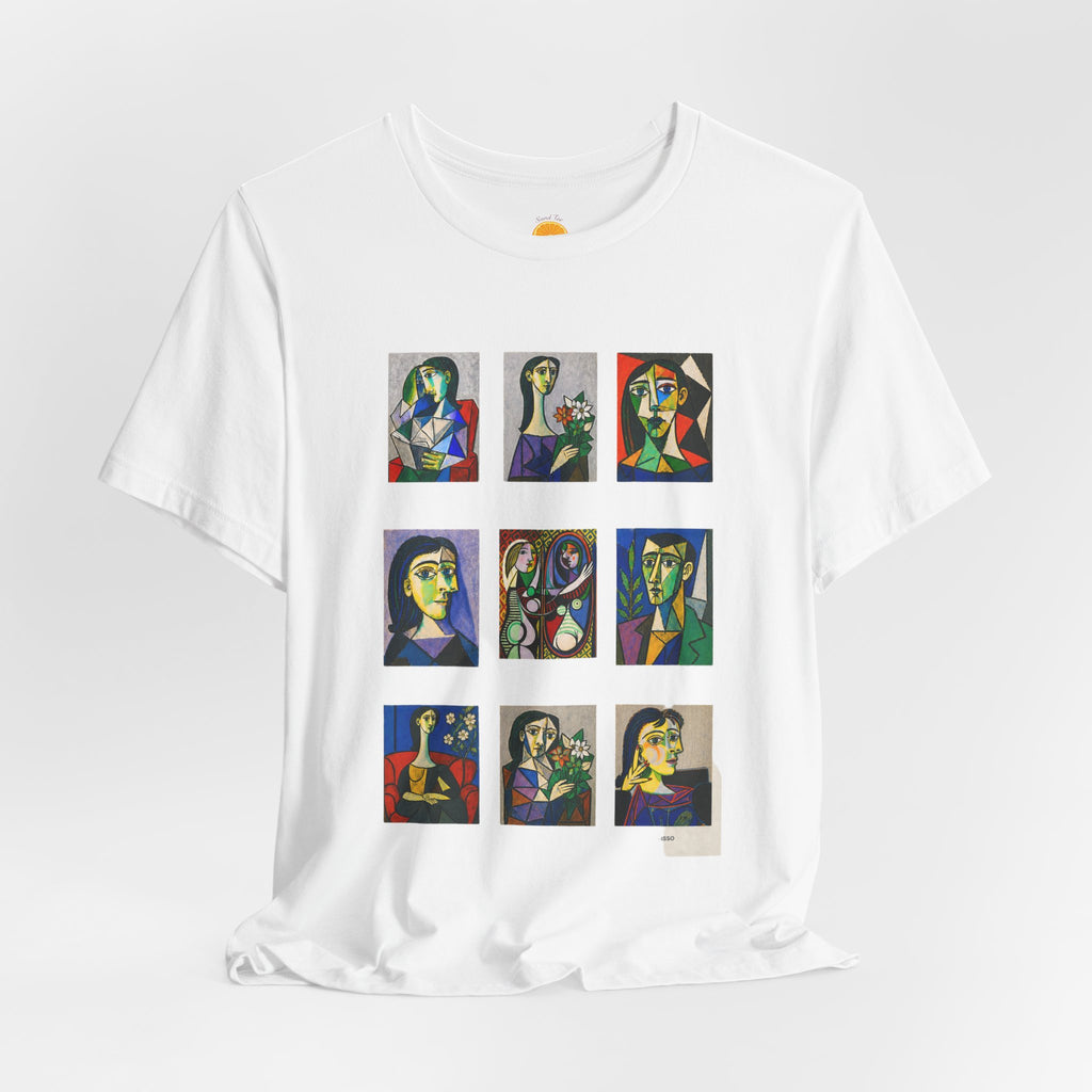 Picasso Portrait Grid T‑Shirt — Colorful Cubist Faces Art Tee