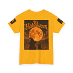 Halloween Graphic Tee — "It's Halloween" Witch & Cat Moon Design