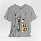 Gingham Dog & Calico Cat Tee — Plaid Pet Illustration T-Shirt