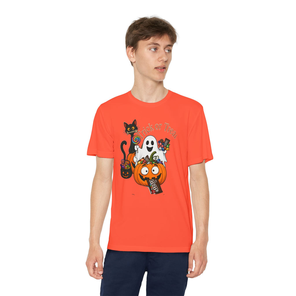 Kids Halloween Trick or Treat T-Shirt — Cute Pumpkin, Ghost & Black Cat Design