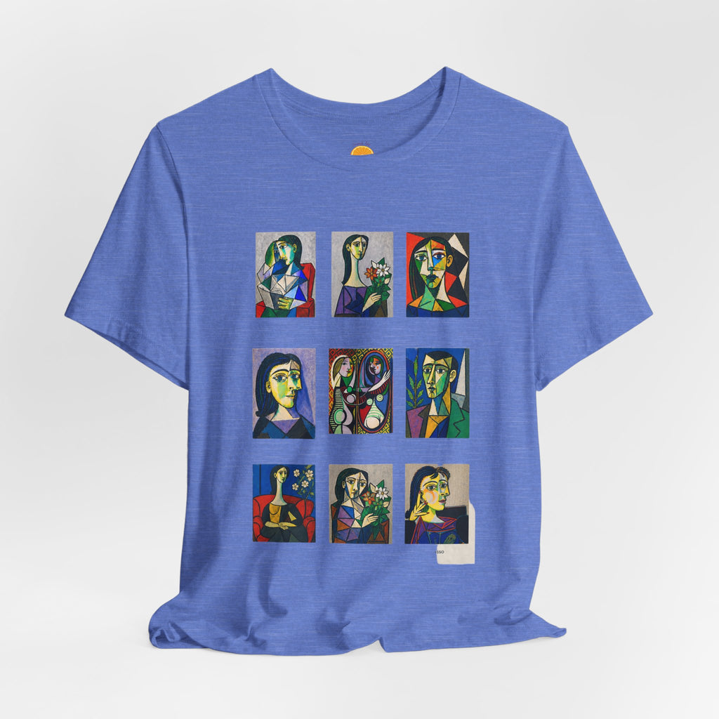 Picasso Portrait Grid T‑Shirt — Colorful Cubist Faces Art Tee