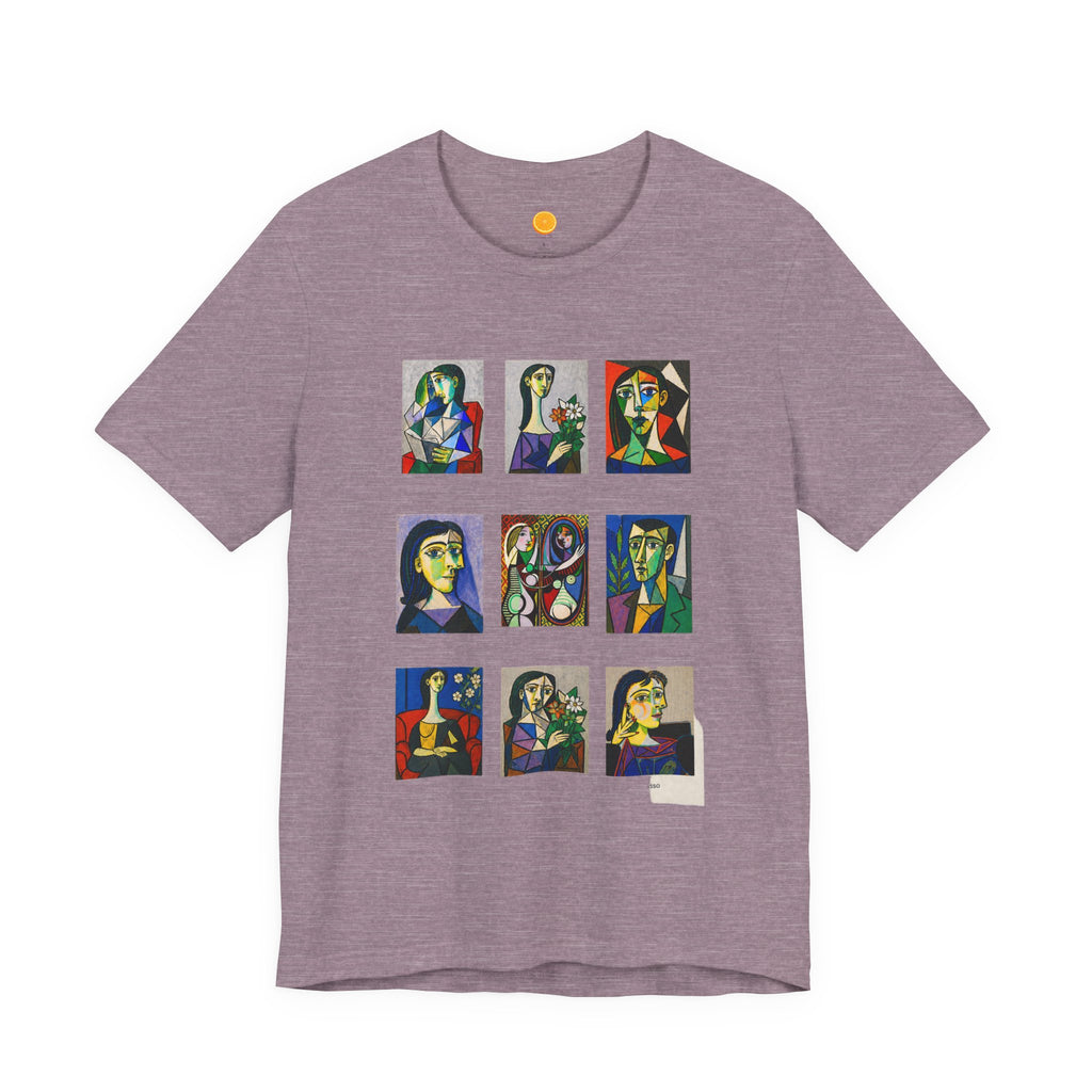 Picasso Portrait Grid T‑Shirt — Colorful Cubist Faces Art Tee