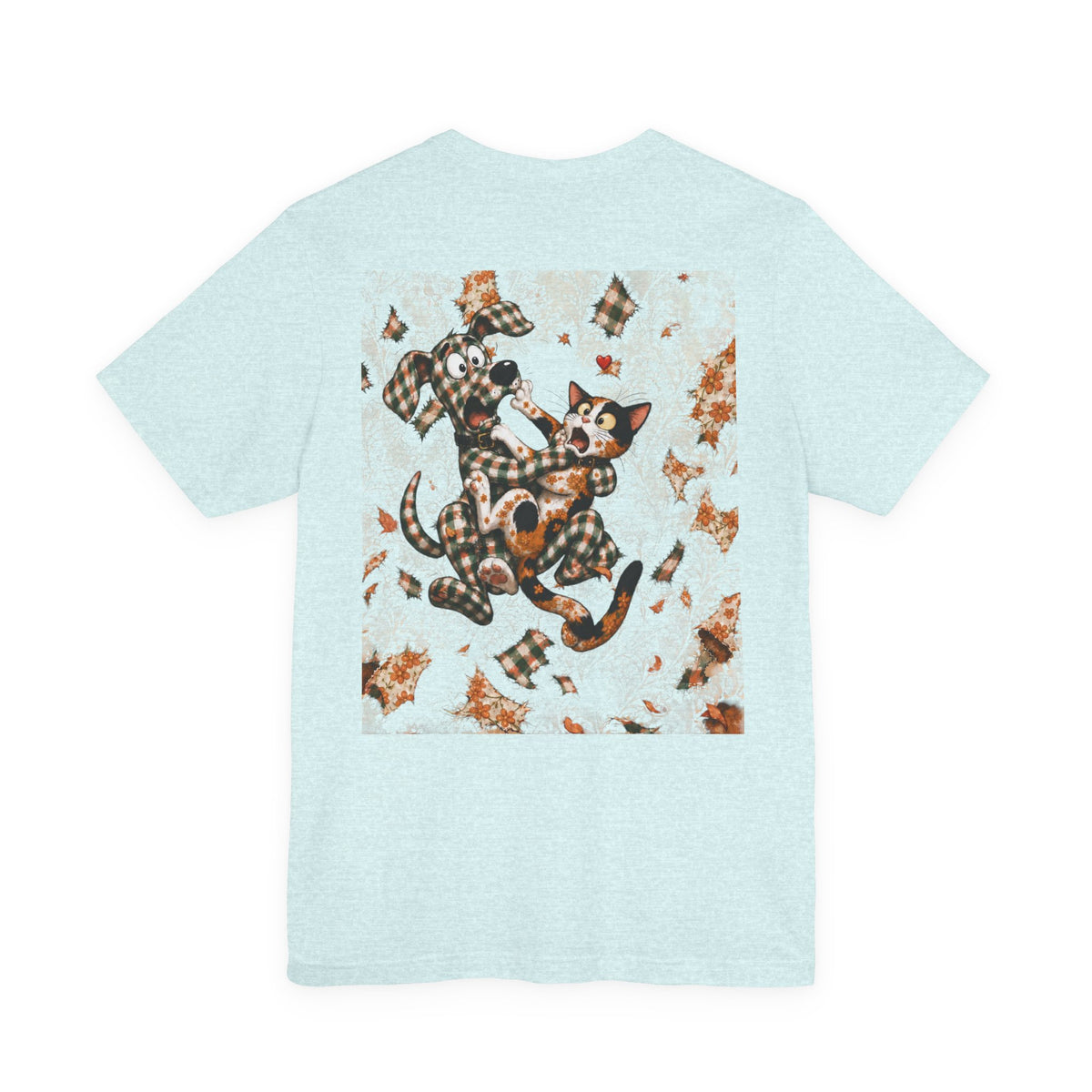 Gingham Dog & Calico Cat Tee — Plaid Pet Illustration T-Shirt