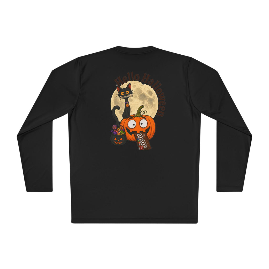 Halloween Pumpkin & Black Cat Long Sleeve Tee — "Trick or Treat / Hello Halloween"
