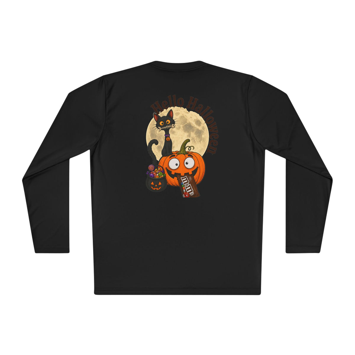 Halloween Pumpkin & Black Cat Long Sleeve Tee — "Trick or Treat / Hello Halloween"