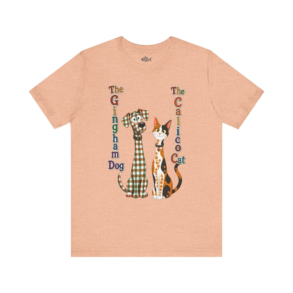 Gingham Dog & Calico Cat Tee — Plaid Pet Illustration T-Shirt