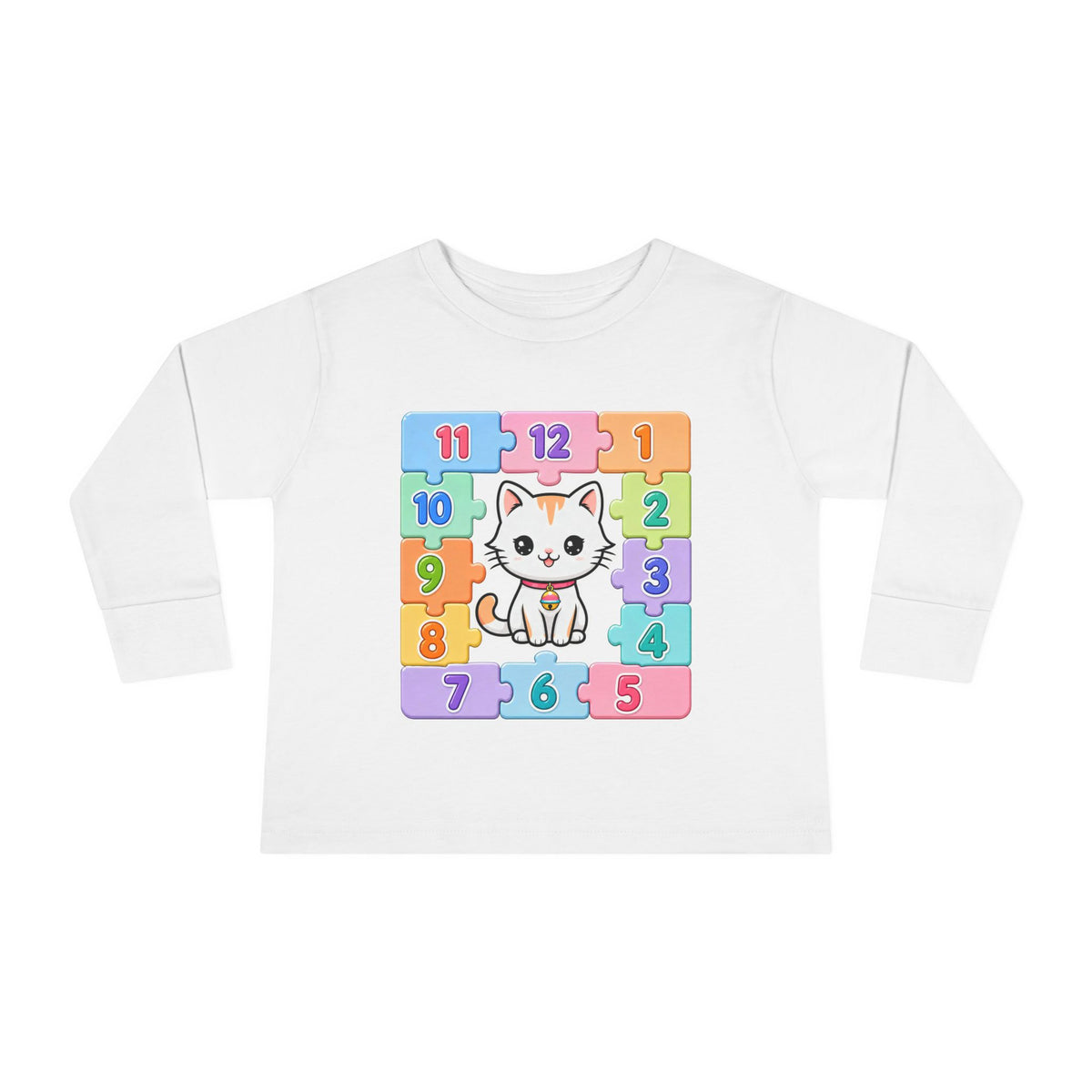 Cute Cat Numbers Toddler Long Sleeve Tee — Pastel Learning Shirt