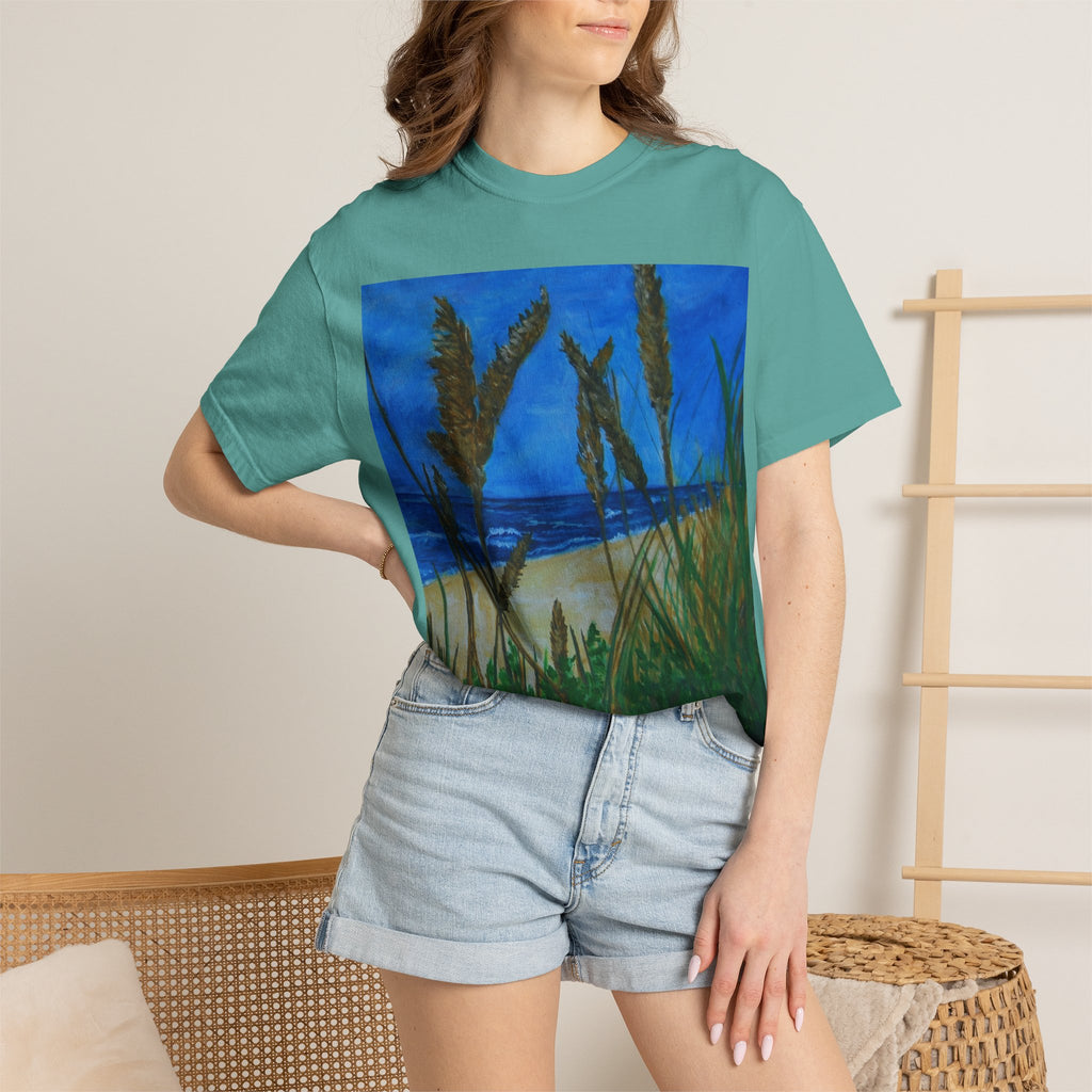 Beach Dune Art T-Shirt — Coastal Sea Oats Graphic Tee Original art by Doulton