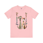 Gingham Dog & Calico Cat Tee — Plaid Pet Illustration T-Shirt