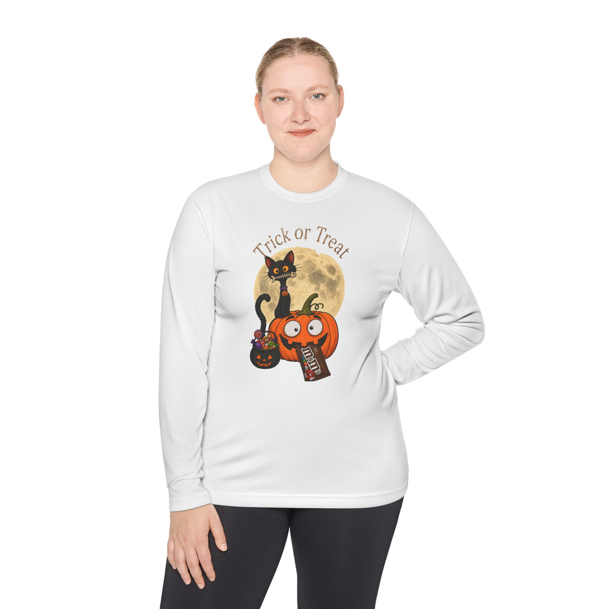 Halloween Pumpkin & Black Cat Long Sleeve Tee — "Trick or Treat / Hello Halloween"