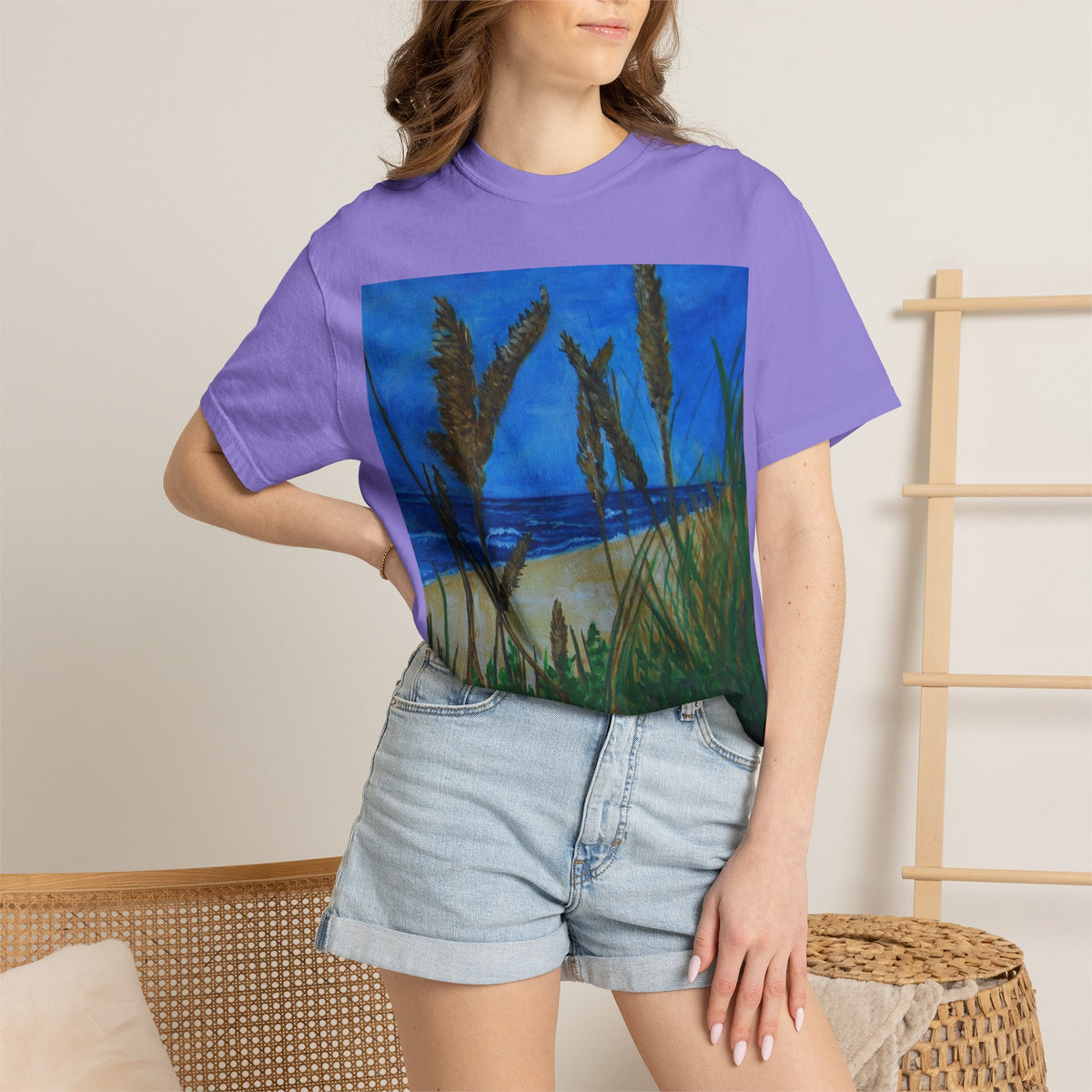 Beach Dune Art T-Shirt — Coastal Sea Oats Graphic Tee Original art by Doulton