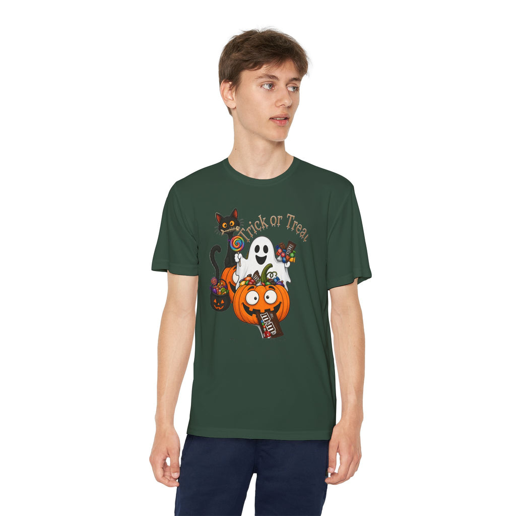Kids Halloween Trick or Treat T-Shirt — Cute Pumpkin, Ghost & Black Cat Design