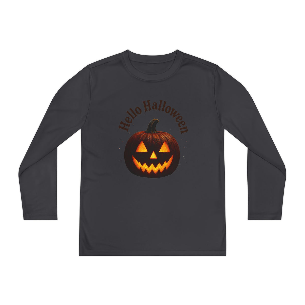 Youth Long Sleeve Tee - 'Hello Halloween' Jack-o'-Lantern Pumpkin Shirt