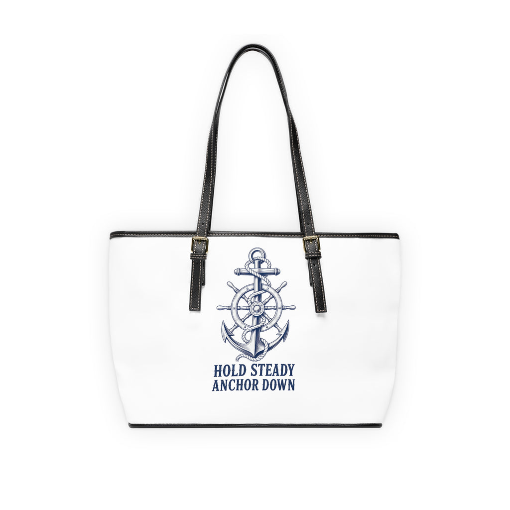 Anchor Compass Shoulder Bag — "Hold Steady Anchor Down" Nautical PU Leather Tote