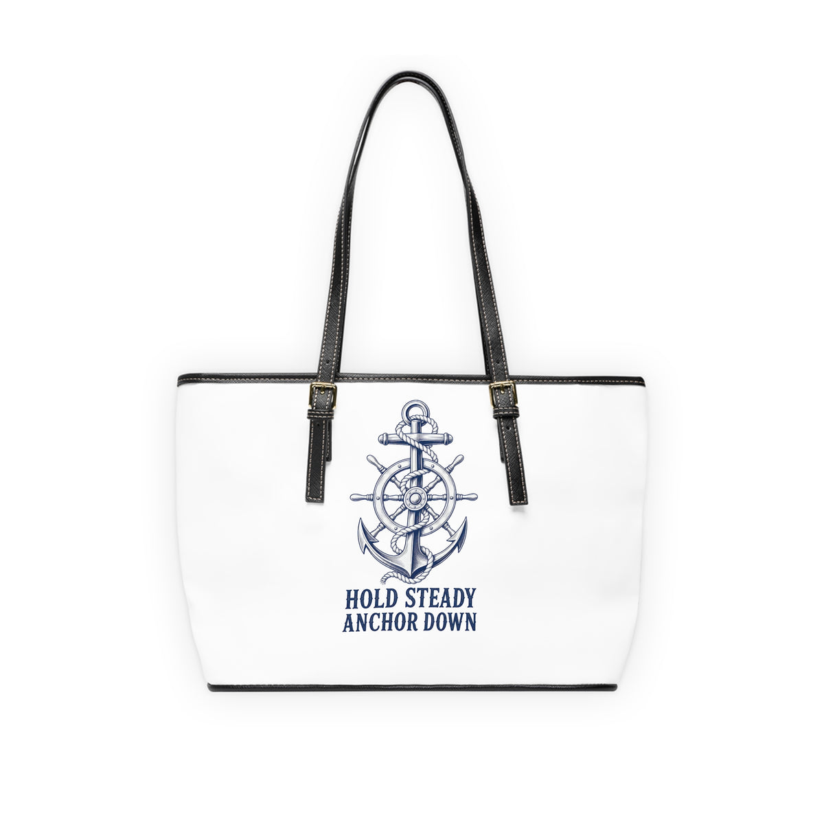 Anchor Compass Shoulder Bag — "Hold Steady Anchor Down" Nautical PU Leather Tote