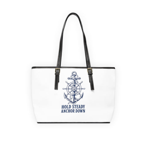 Anchor Compass Shoulder Bag — "Hold Steady Anchor Down" Nautical PU Leather Tote
