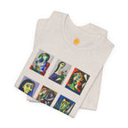 Picasso Portrait Grid T‑Shirt — Colorful Cubist Faces Art Tee