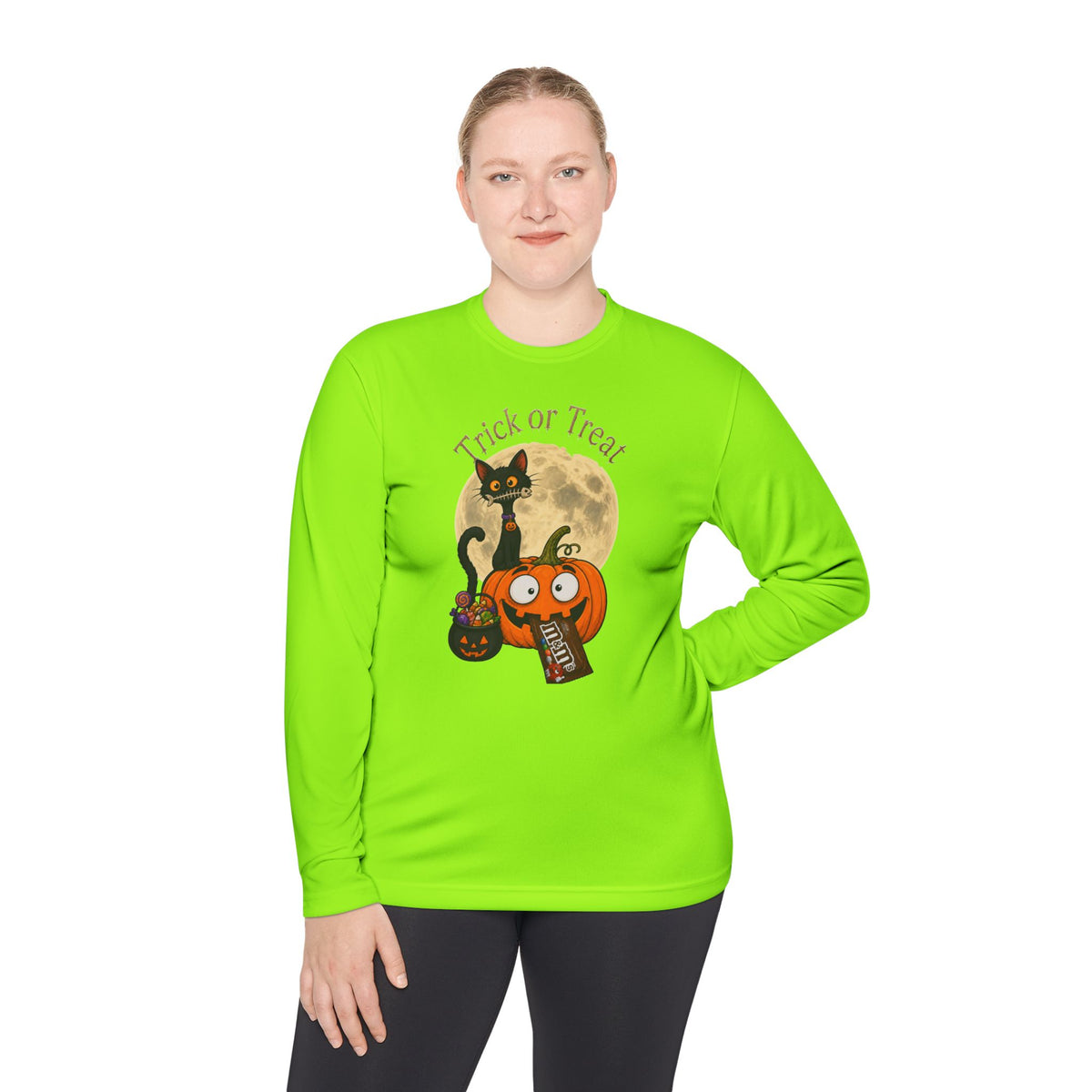 Halloween Pumpkin & Black Cat Long Sleeve Tee — "Trick or Treat / Hello Halloween"