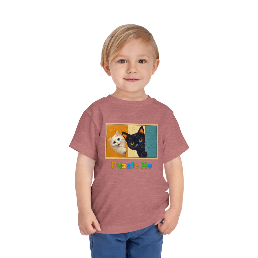 Toddler Cat Puzzle Tee — "Puzzle Me" Short Sleeve Kids Shirt
