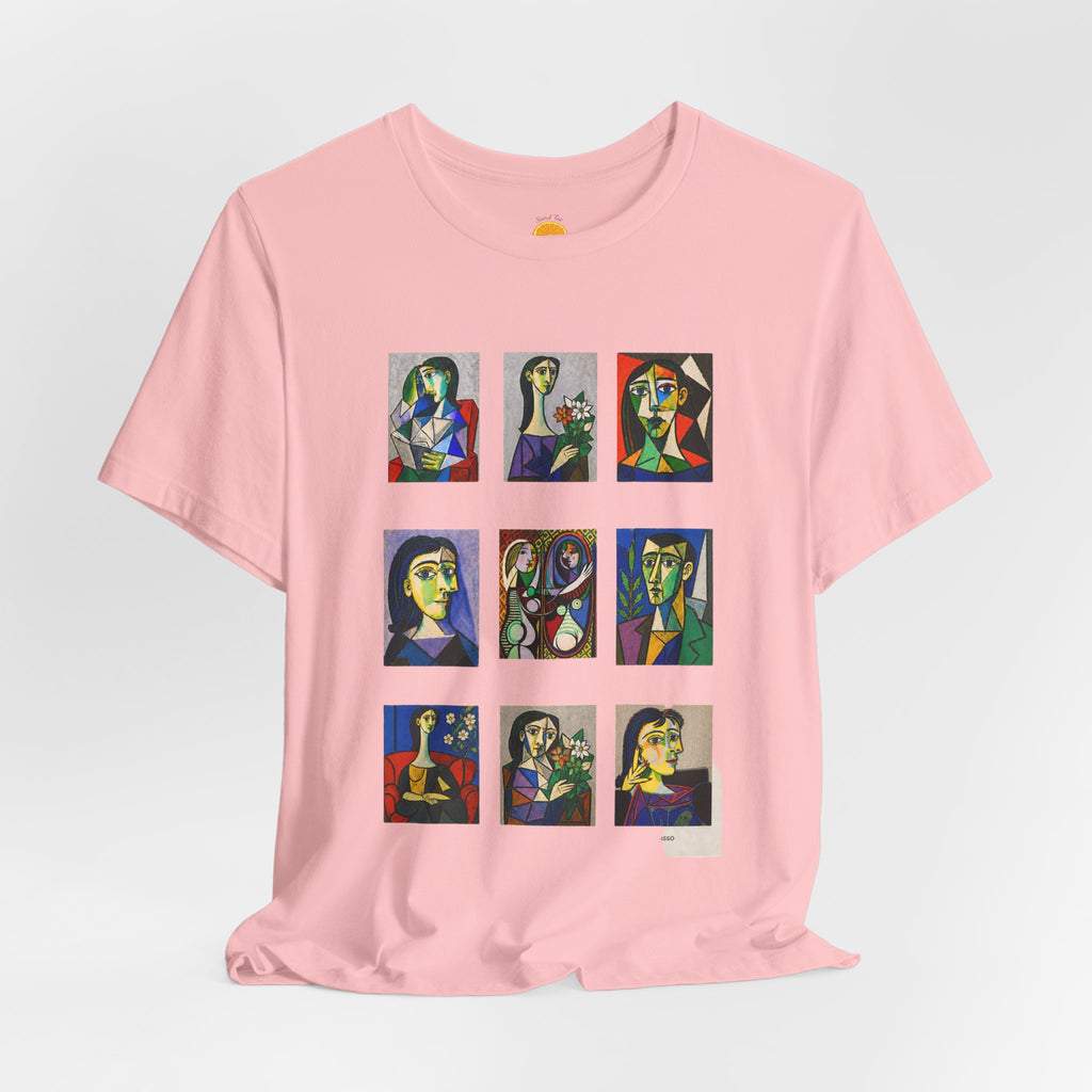 Picasso Portrait Grid T‑Shirt — Colorful Cubist Faces Art Tee