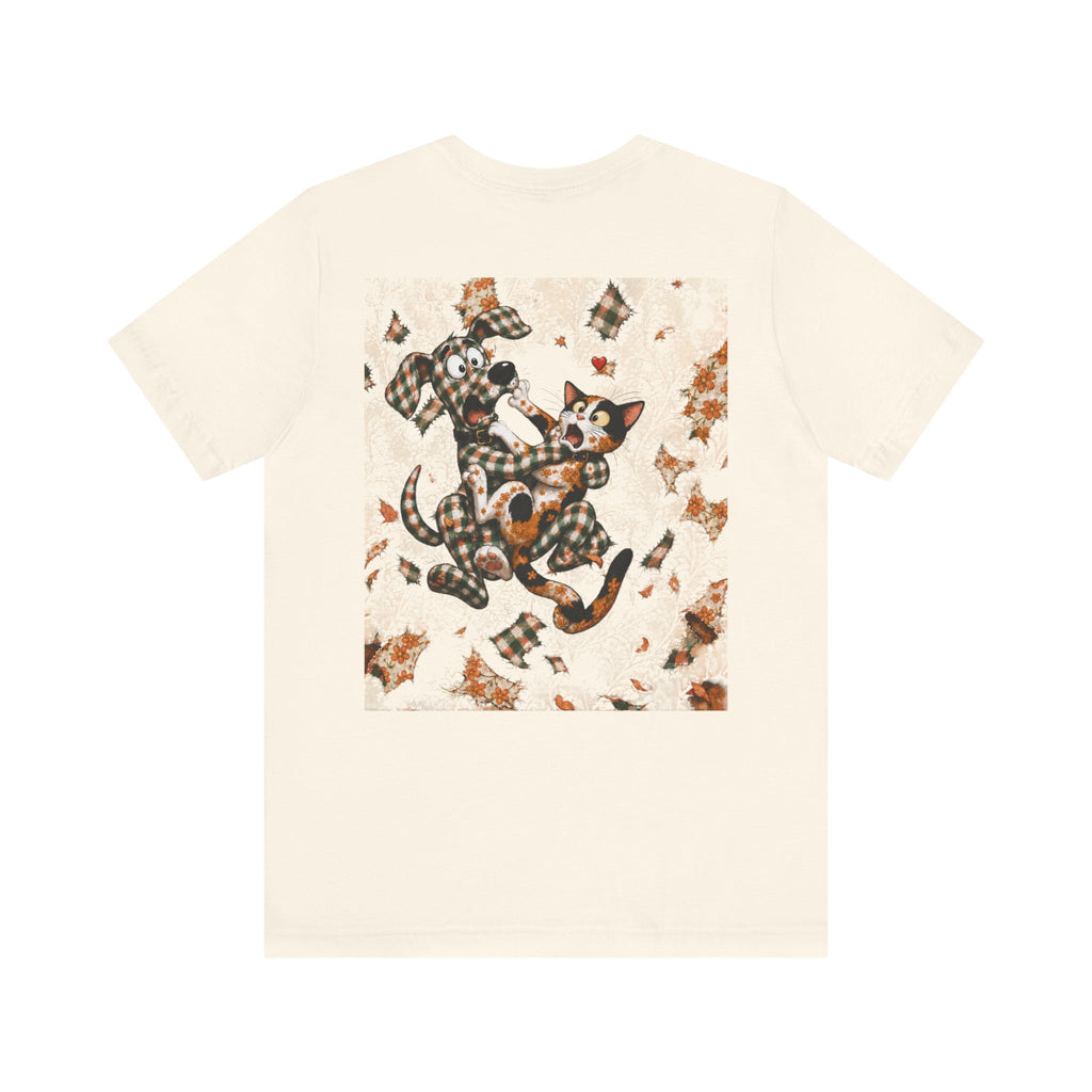 Gingham Dog & Calico Cat Tee — Plaid Pet Illustration T-Shirt