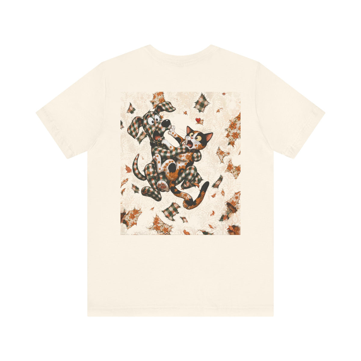 Gingham Dog & Calico Cat Tee — Plaid Pet Illustration T-Shirt