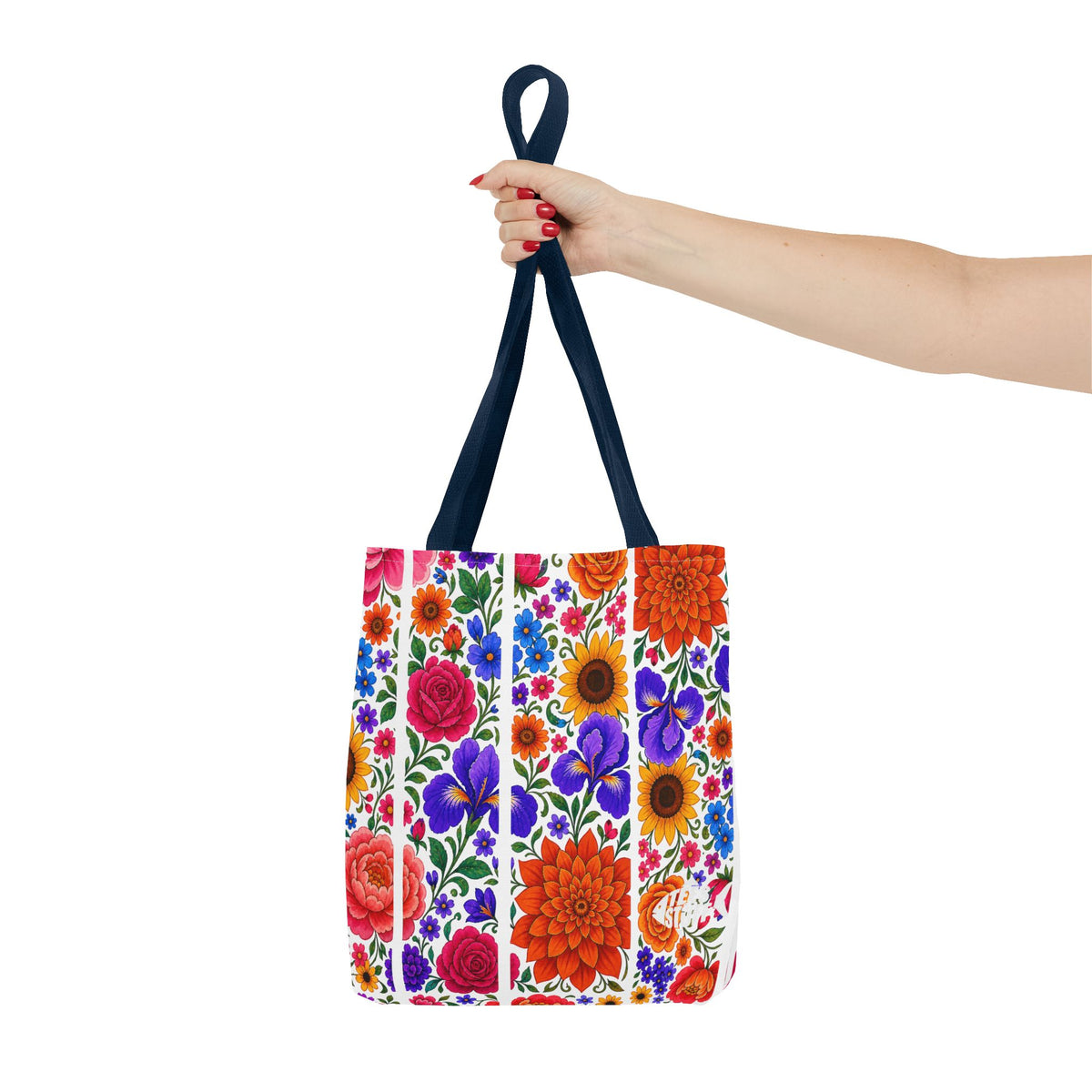 Floral Stripe Tote Bag — Bright Mexican Folk Art Flowers AOP