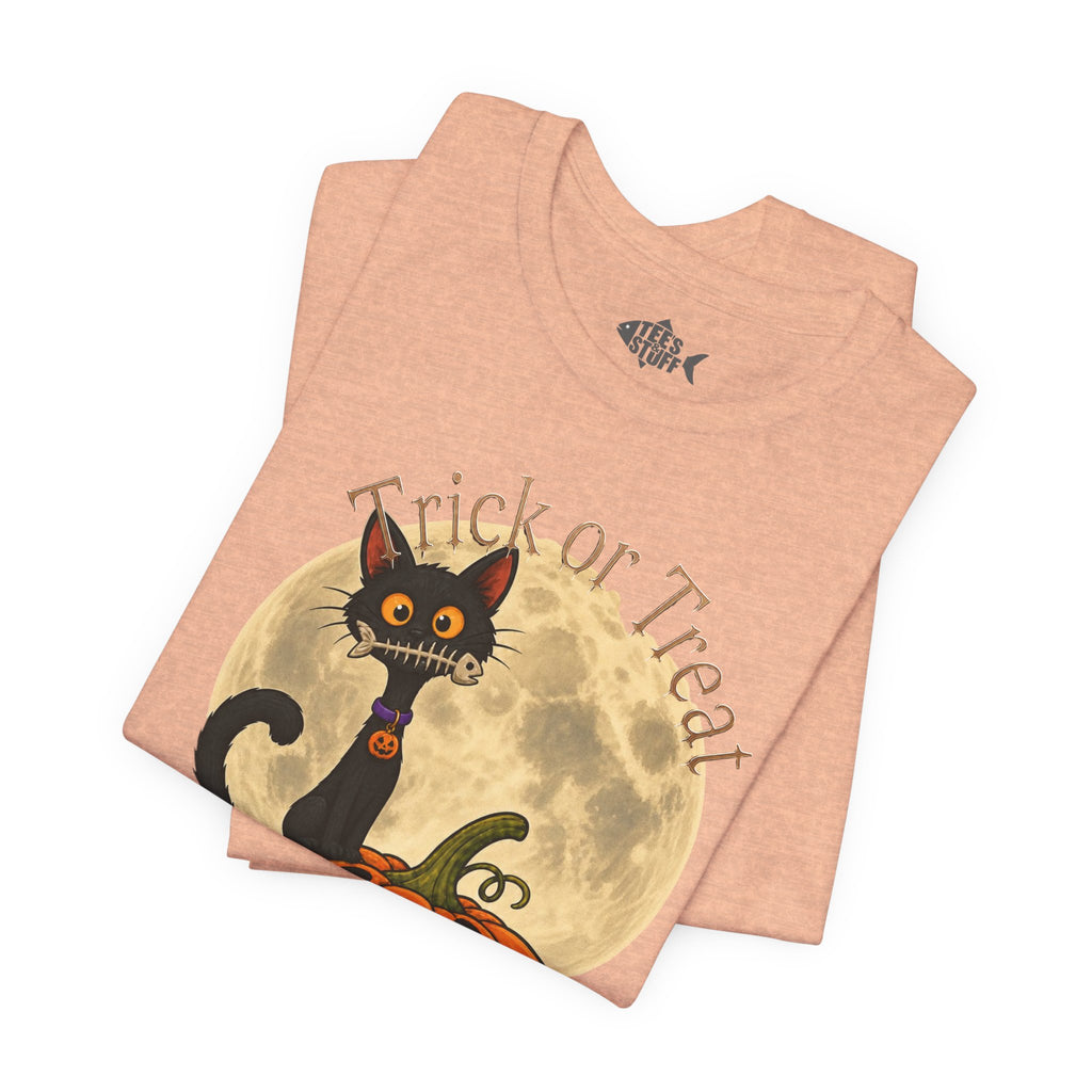 Halloween Cat & Pumpkin Tee — "Trick or Treat" Graphic T-Shirt