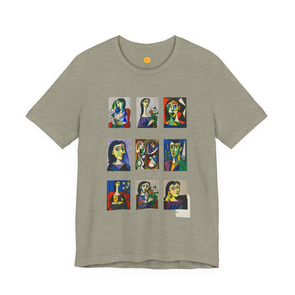 Picasso Portrait Grid T‑Shirt — Colorful Cubist Faces Art Tee