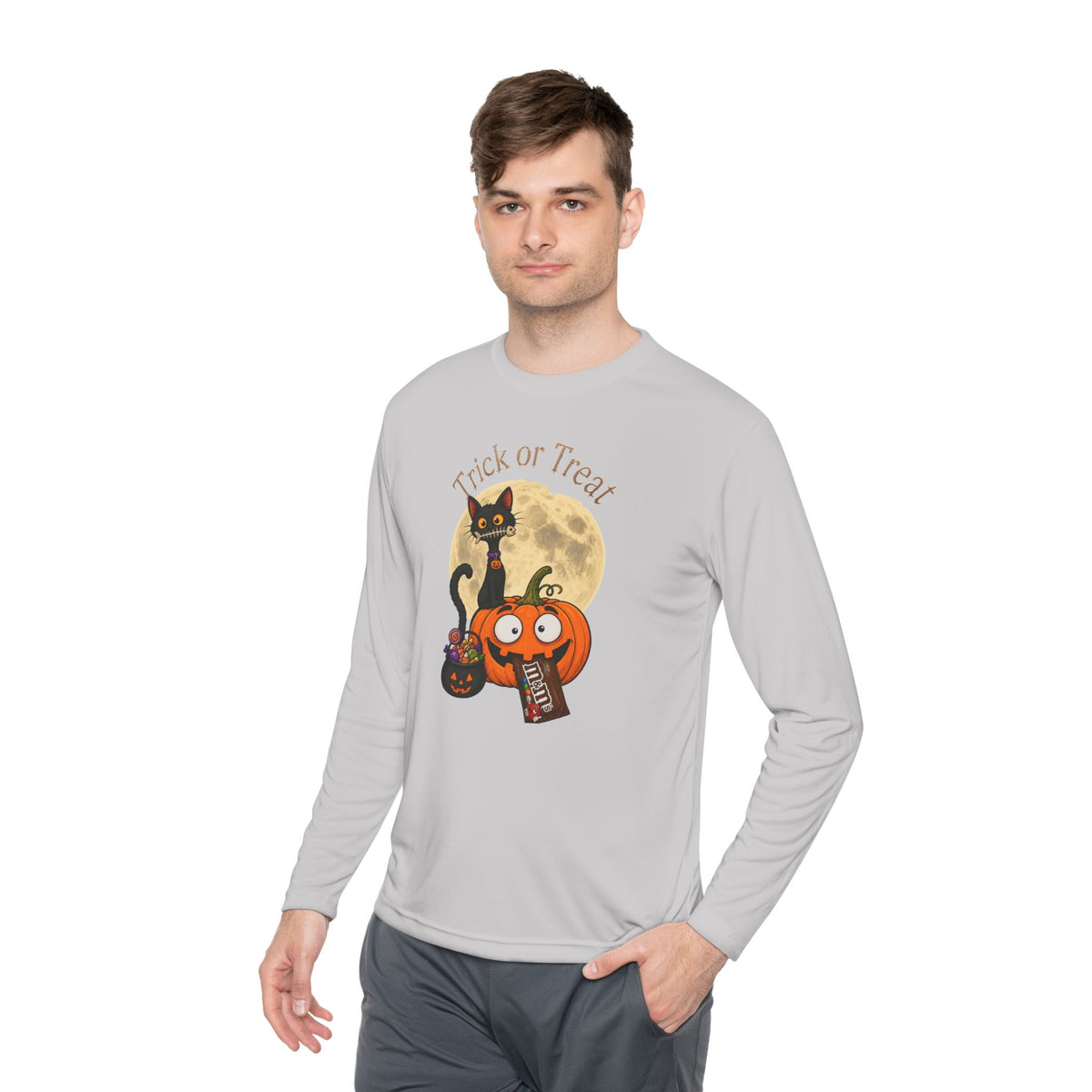 Halloween Pumpkin & Black Cat Long Sleeve Tee — "Trick or Treat / Hello Halloween"