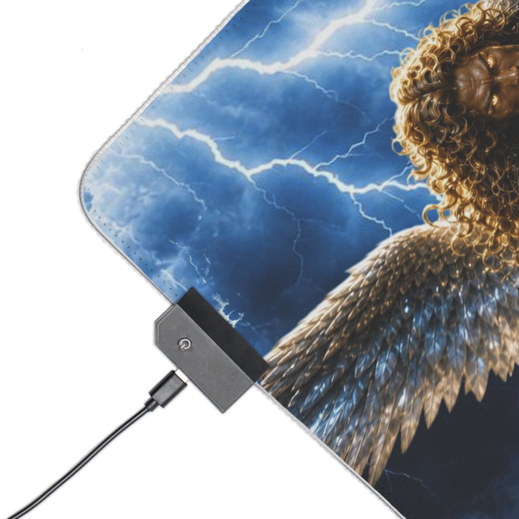 LED Gaming Mouse Pad — Storm Angel Design with TUERI Name, RGB Extended Desk Mat