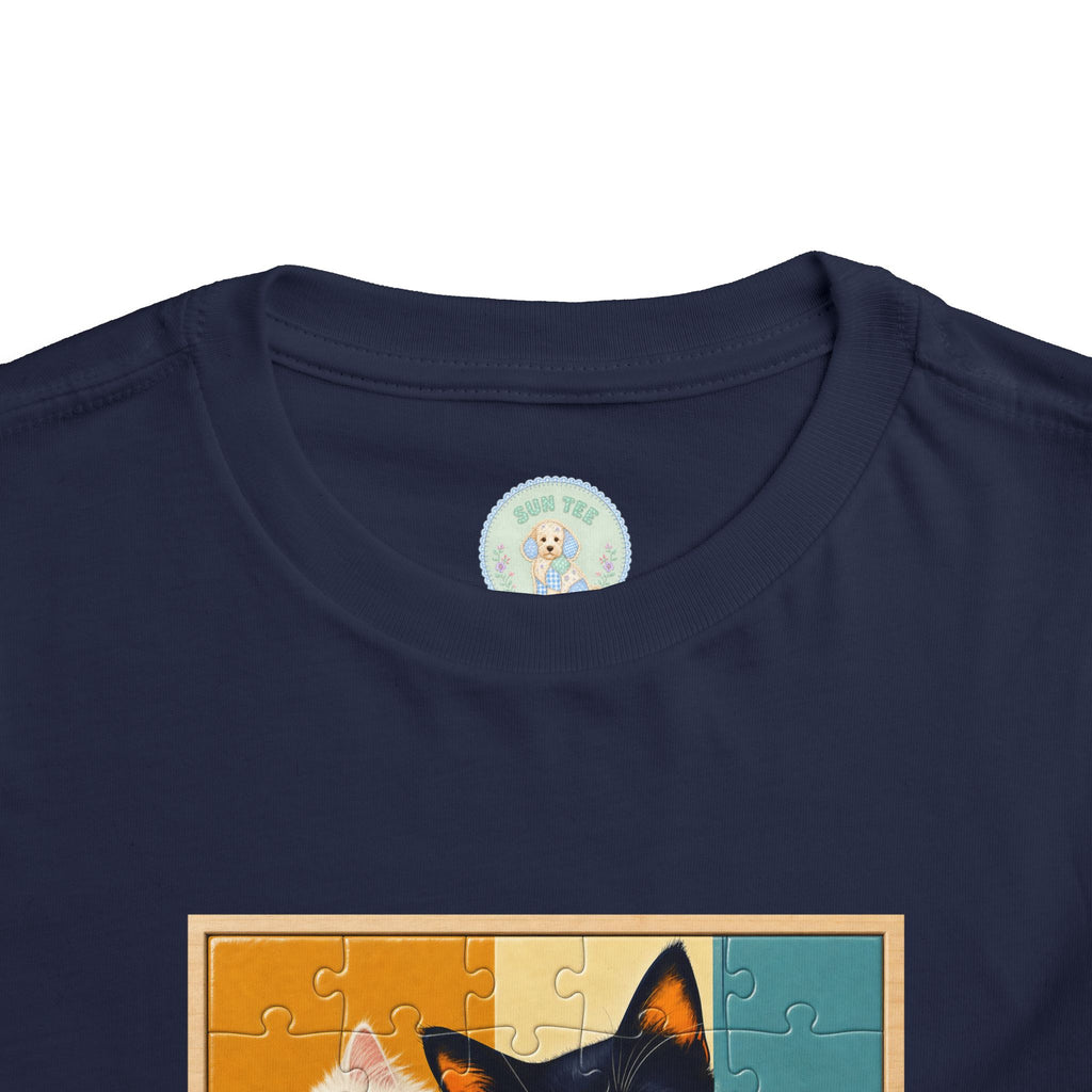 Toddler Cat Portrait Tee — Color Block Kittens Short Sleeve