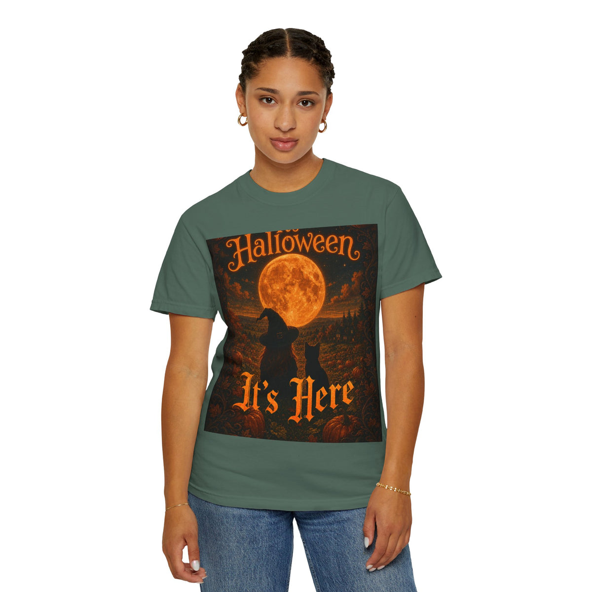 Halloween T-Shirt — "Halloween It's Here" & Jack-O'-Lantern Pumpkin Graphic