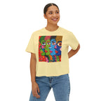 Women's Boxy Tee — Colorful Pop Art Faces Graphic Cropped T‑Shirt