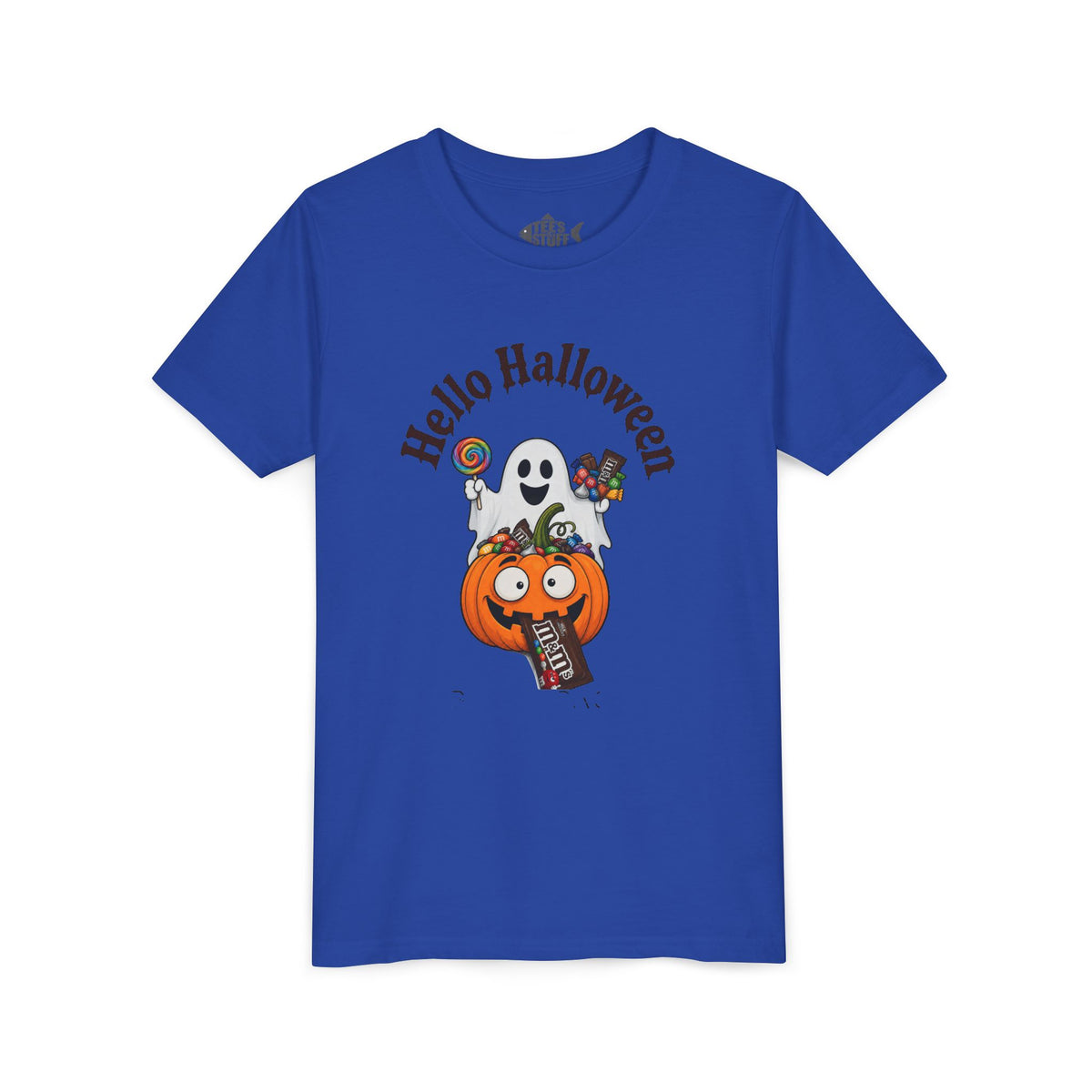 Youth Halloween Tee - "Hello Halloween" Ghost & Pumpkin Trick-or-Treat Shirt