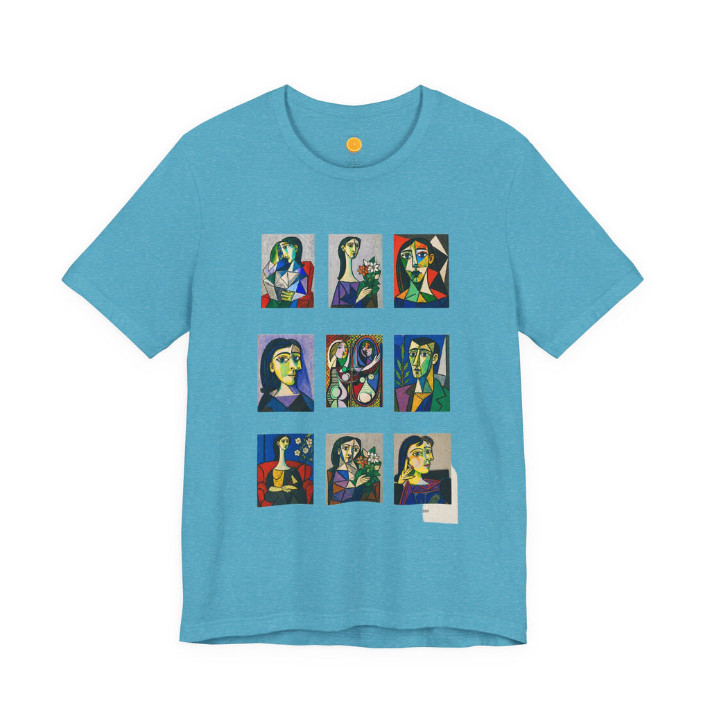 Picasso Portrait Grid T‑Shirt — Colorful Cubist Faces Art Tee