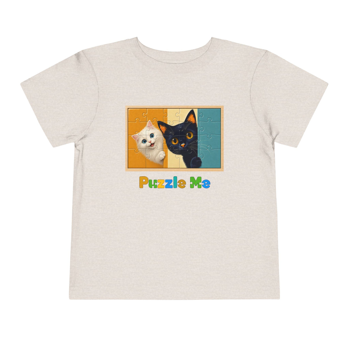 Toddler Cat Puzzle Tee — "Puzzle Me" Short Sleeve Kids Shirt