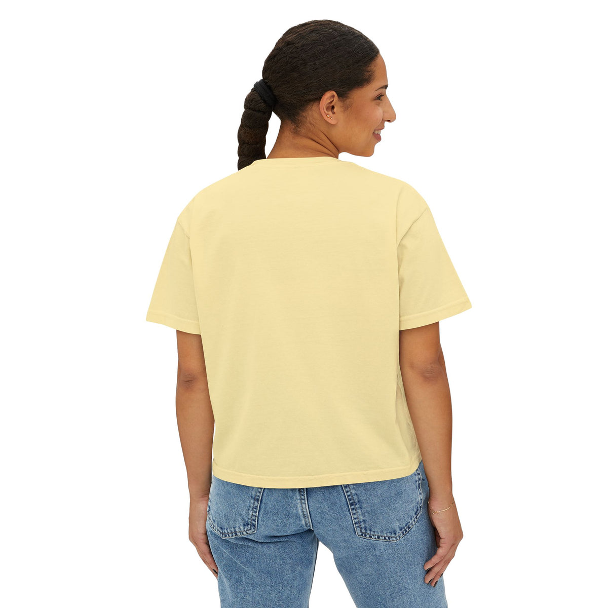 Women's Boxy Tee — Colorful Pop Art Faces Graphic Cropped T‑Shirt