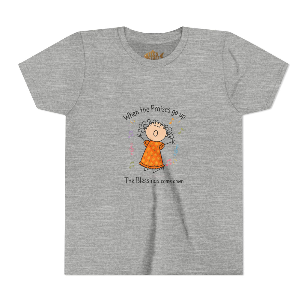 Youth Tee — "When the Praises Go Up, The Blessings Come Down" Kids Christian Shirt
